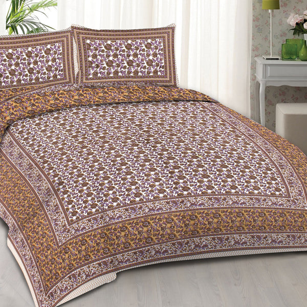Rudra Bazaar Purple Brown 210 TC Cotton Double King Bedsheet With 2 Pillow Covers - Distacart