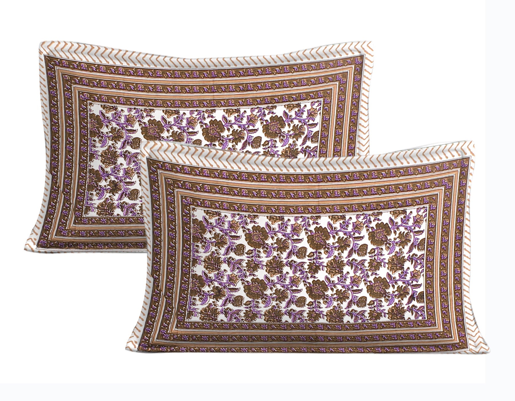 Rudra Bazaar Purple Brown 210 TC Cotton Double King Bedsheet With 2 Pillow Covers
