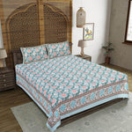 Thumbnail for Rudra Bazaar Blue 210 TC Cotton Double King Bedsheet With 2 Pillow Covers