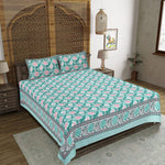 Thumbnail for Rudra Bazaar Sea Green 210 TC Cotton Double King Bedsheet With 2 Pillow Covers