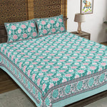 Thumbnail for Rudra Bazaar Sea Green 210 TC Cotton Double King Bedsheet With 2 Pillow Covers