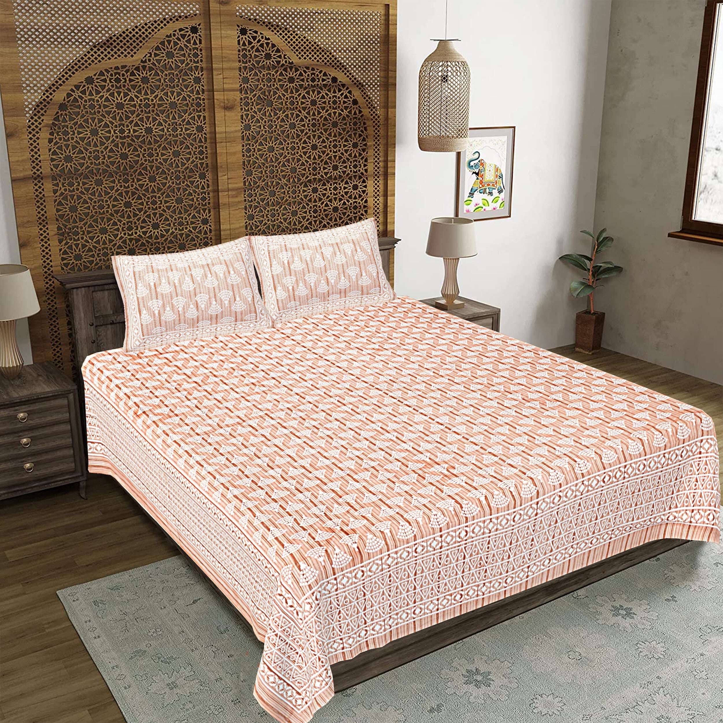 Rudra Bazaar Brown 210 TC Cotton Double King Bedsheet With 2 Pillow Covers - Distacart