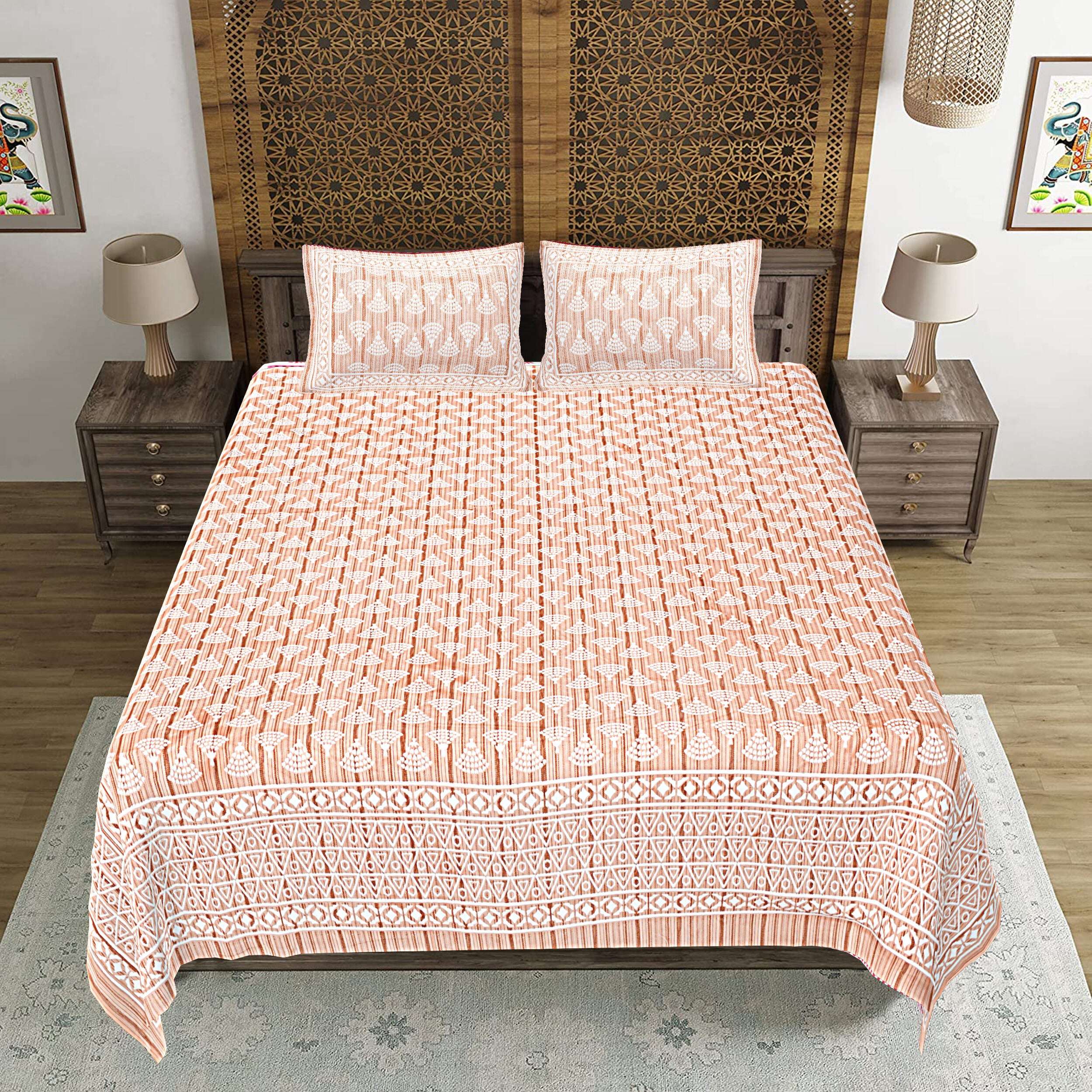 Rudra Bazaar Brown 210 TC Cotton Double King Bedsheet With 2 Pillow Covers - Distacart