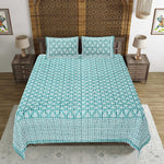 Thumbnail for Rudra Bazaar Sea Green 210 TC Cotton Double King Bedsheet With 2 Pillow Covers