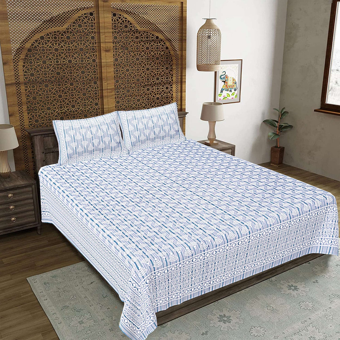 Rudra Bazaar Grey 210 TC Cotton Double King Bedsheet With 2 Pillow Covers - Distacart
