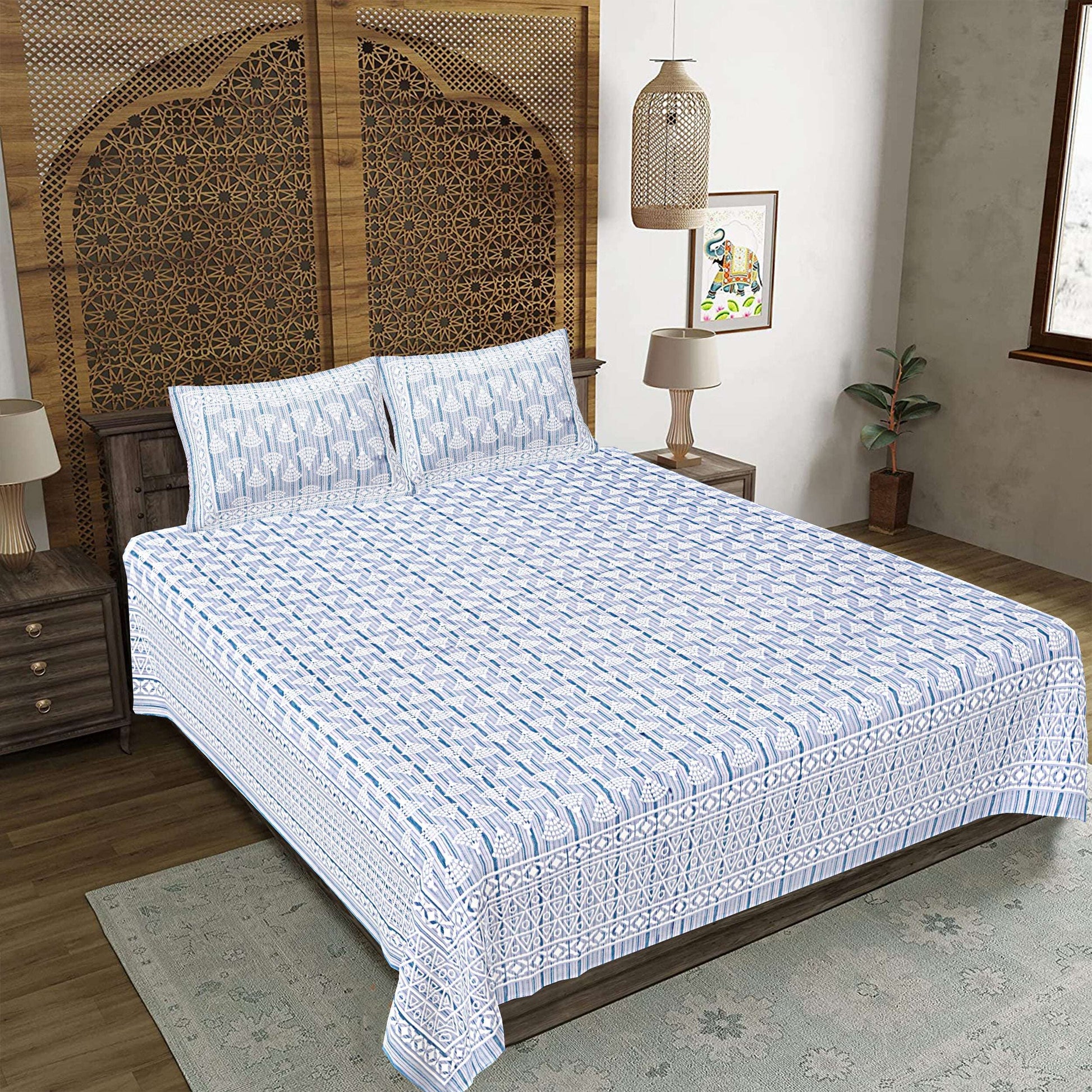 Rudra Bazaar Grey 210 TC Cotton Double King Bedsheet With 2 Pillow Covers - Distacart