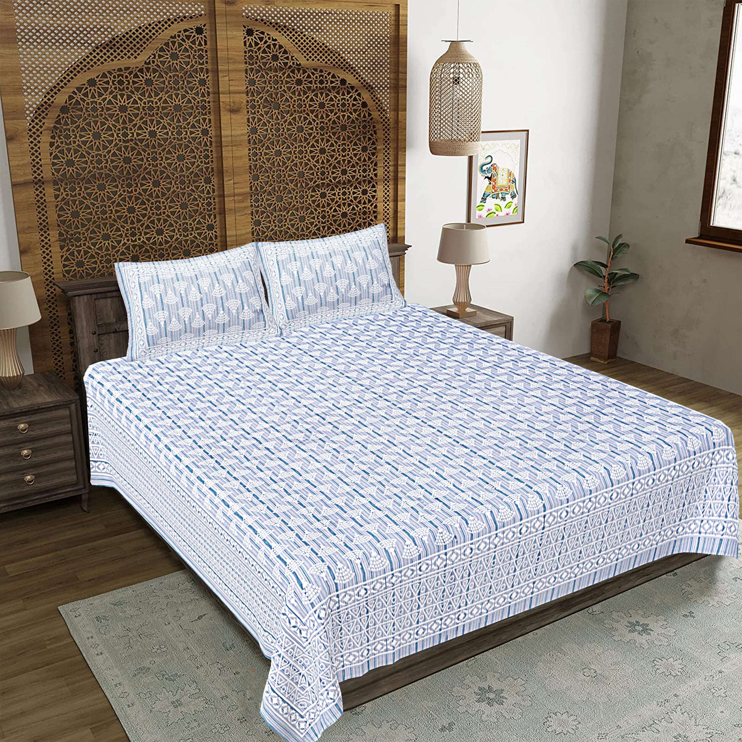 Rudra Bazaar Grey 210 TC Cotton Double King Bedsheet With 2 Pillow Covers - Distacart