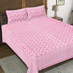 Thumbnail for Rudra Bazaar Pink 210 TC Cotton Double King Bedsheet With 2 Pillow Covers