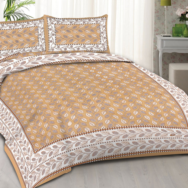 Rudra Bazaar Brown 210 TC Cotton Double King Bedsheet With 2 Pillow Covers - Distacart
