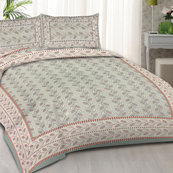 Rudra Bazaar Sea Green 210 TC Cotton Double King Bedsheet With 2 Pillow Covers - Distacart