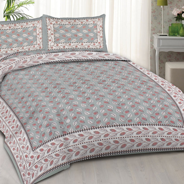 Rudra Bazaar Grey 210 TC Cotton Double King Bedsheet With 2 Pillow Covers - Distacart