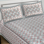Thumbnail for Rudra Bazaar Grey 210 TC Cotton Double King Bedsheet With 2 Pillow Covers