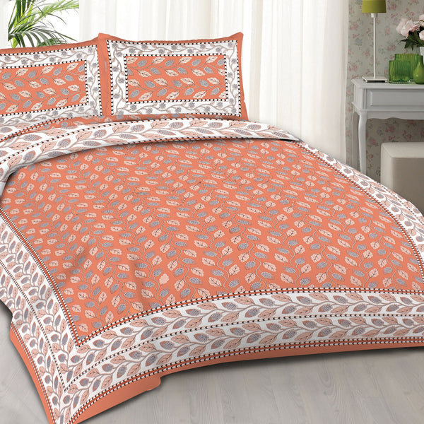 Rudra Bazaar Orange 210 TC Cotton Double King Bedsheet With 2 Pillow Covers - Distacart