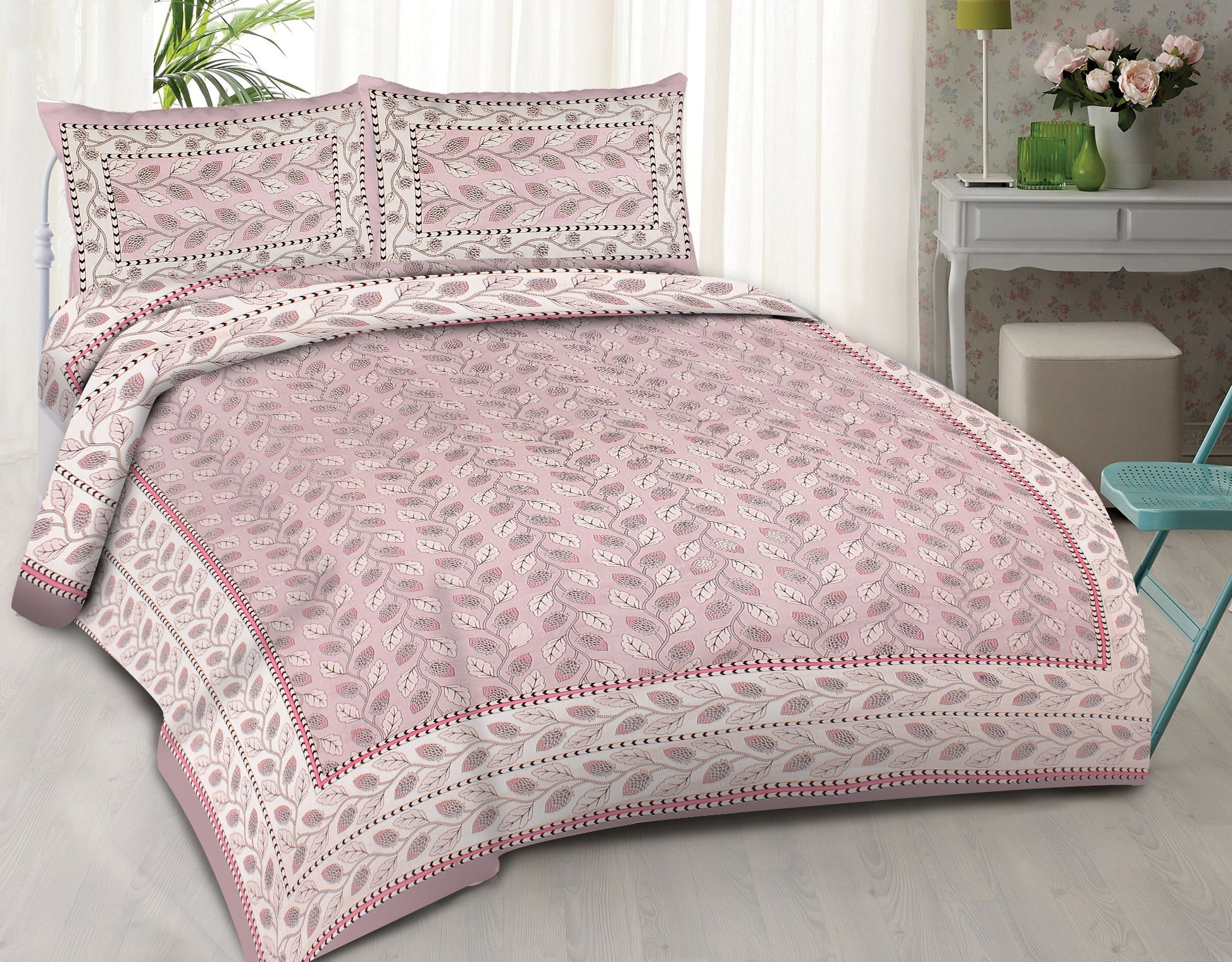 Rudra Bazaar Purple 210 TC Cotton Double King Bedsheet With 2 Pillow Covers - Distacart