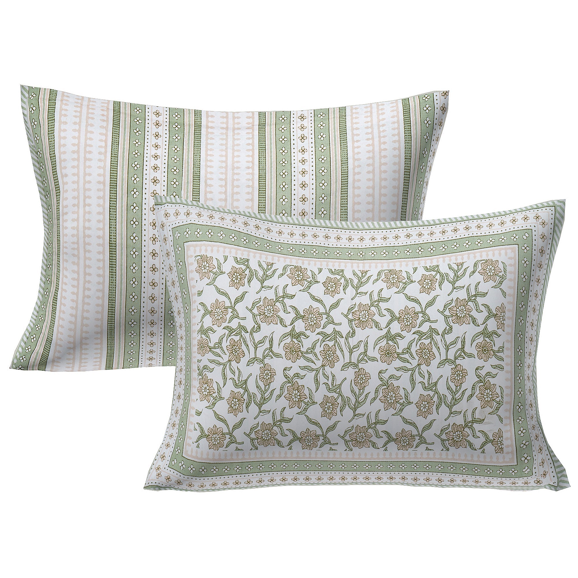 Rudra Bazaar Green 210 TC Cotton Double King Bedsheet With 2 Pillow Covers - Distacart