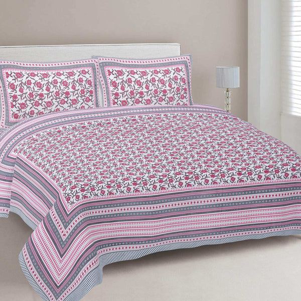 Rudra Bazaar Pink 210 TC Cotton Double King Bedsheet With 2 Pillow Covers - Distacart