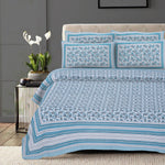 Thumbnail for Rudra Bazaar Turquoise Blue 210 TC Cotton Double King Bedsheet With 2 Pillow Covers