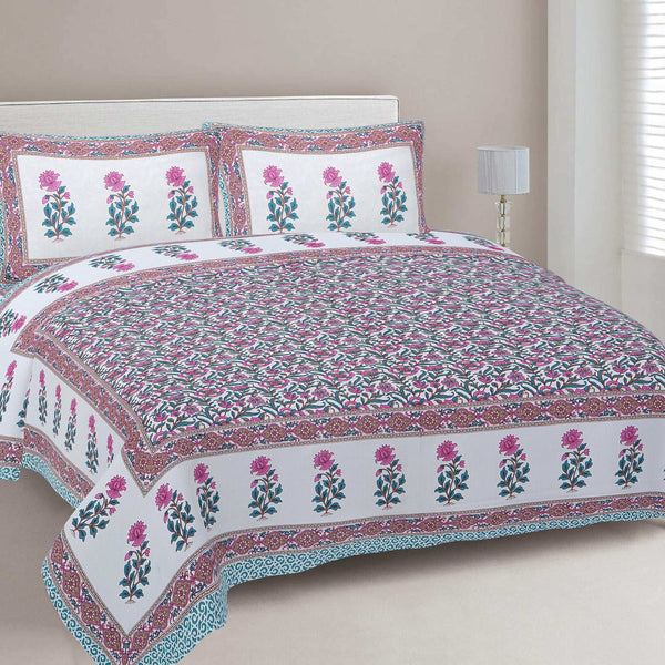 Rudra Bazaar Sea Green 210 TC Cotton Double King Bedsheet With 2 Pillow Covers - Distacart