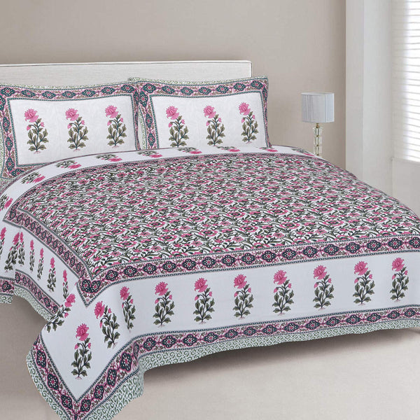 Rudra Bazaar Green 210 TC Cotton Double King Bedsheet With 2 Pillow Covers - Distacart