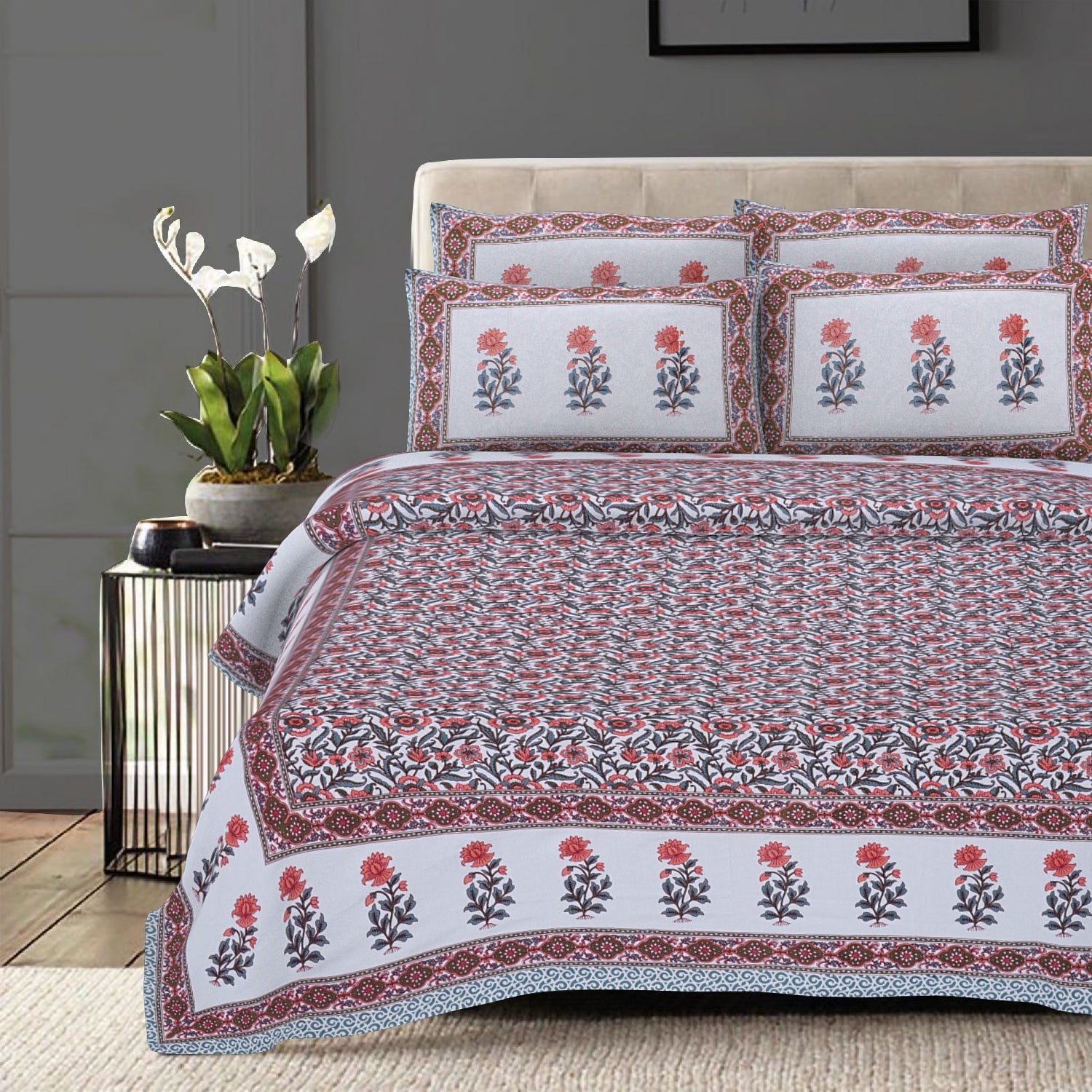 Rudra Bazaar Grey 210 TC Cotton Double King Bedsheet With 2 Pillow Covers - Distacart