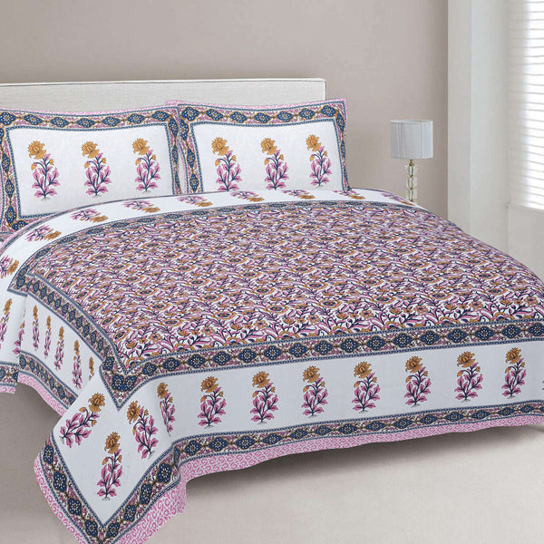 Rudra Bazaar Pink 210 TC Cotton Double King Bedsheet With 2 Pillow Covers - Distacart