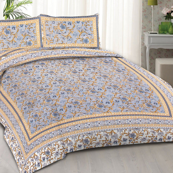 Rudra Bazaar Blue 210 TC Cotton Double King Bedsheet With 2 Pillow Covers - Distacart