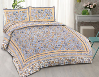 Rudra Bazaar Blue 210 TC Cotton Double King Bedsheet With 2 Pillow Covers - Distacart