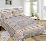 Thumbnail for Rudra Bazaar Blue 210 TC Cotton Double King Bedsheet With 2 Pillow Covers