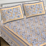 Thumbnail for Rudra Bazaar Blue 210 TC Cotton Double King Bedsheet With 2 Pillow Covers
