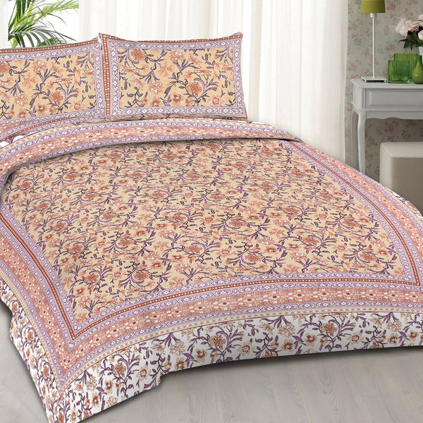 Rudra Bazaar Brown 210 TC Cotton Double King Bedsheet With 2 Pillow Covers - Distacart