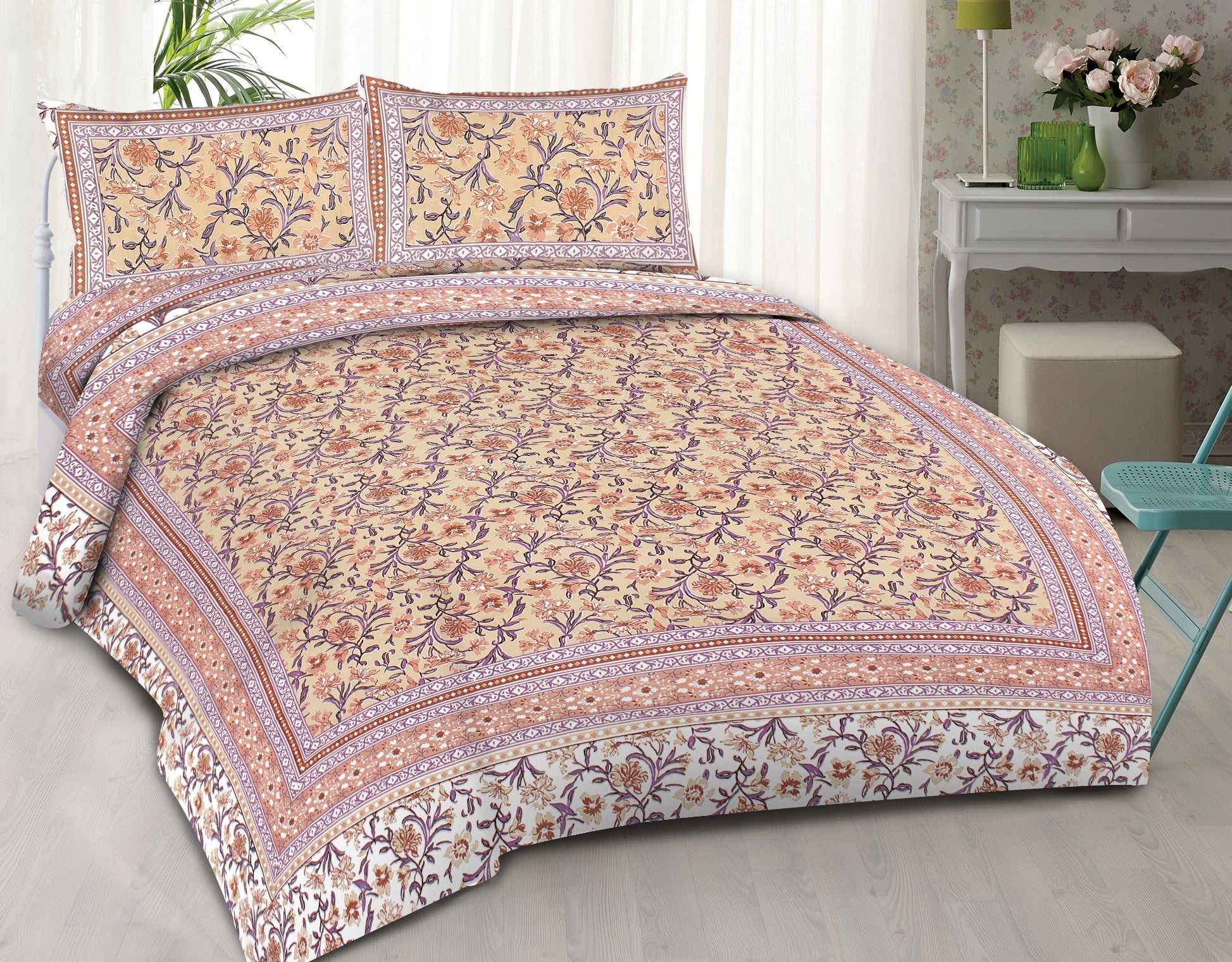Rudra Bazaar Brown 210 TC Cotton Double King Bedsheet With 2 Pillow Covers - Distacart