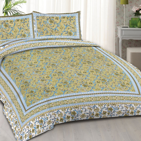 Rudra Bazaar Green 210 TC Cotton Double King Bedsheet With 2 Pillow Covers - Distacart
