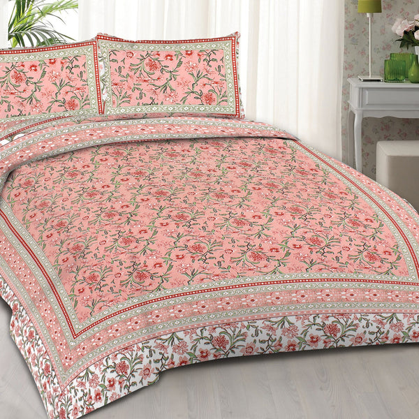 Rudra Bazaar Pink 210 TC Cotton Double King Bedsheet With 2 Pillow Covers - Distacart