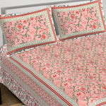 Thumbnail for Rudra Bazaar Pink 210 TC Cotton Double King Bedsheet With 2 Pillow Covers