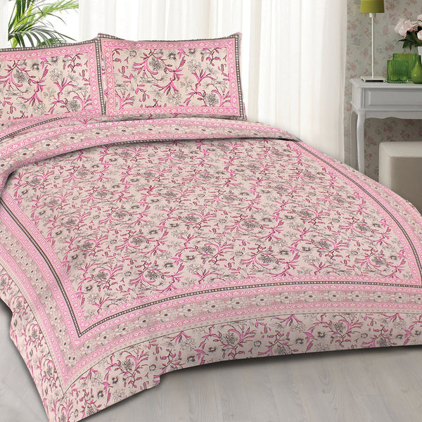 Rudra Bazaar Pink 210 TC Cotton Double King Bedsheet With 2 Pillow Covers - Distacart