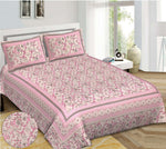 Thumbnail for Rudra Bazaar Pink 210 TC Cotton Double King Bedsheet With 2 Pillow Covers