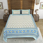 Thumbnail for Rudra Bazaar Blue 210 TC Cotton Double King Bedsheet With 2 Pillow Covers