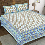 Thumbnail for Rudra Bazaar Blue 210 TC Cotton Double King Bedsheet With 2 Pillow Covers