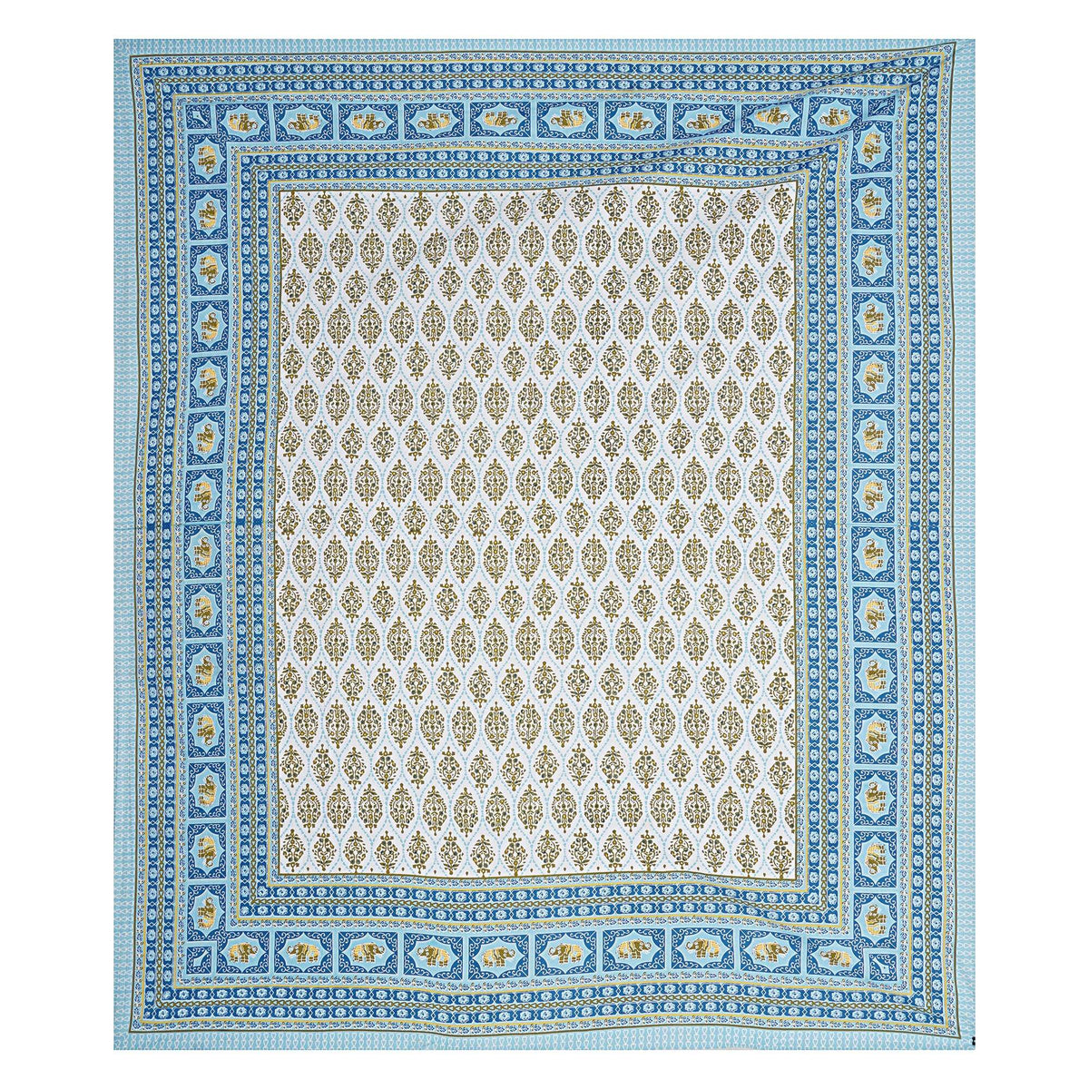 Rudra Bazaar Blue 210 TC Cotton Double King Bedsheet With 2 Pillow Covers - Distacart