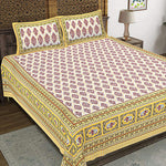 Thumbnail for Rudra Bazaar Gold 210 TC Cotton Double King Bedsheet With 2 Pillow Covers