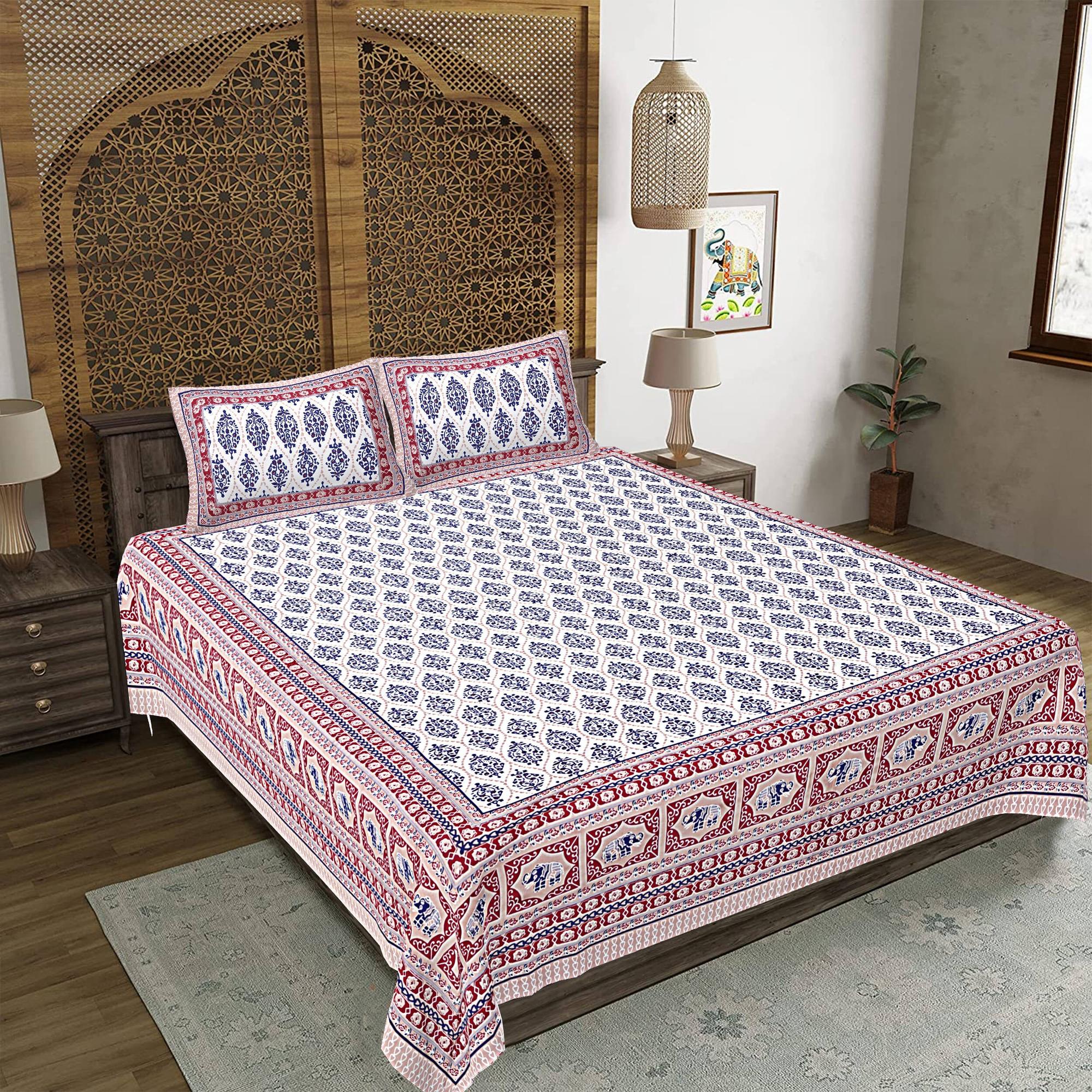 Rudra Bazaar Maroon 210 TC Cotton Double King Bedsheet With 2 Pillow Covers - Distacart