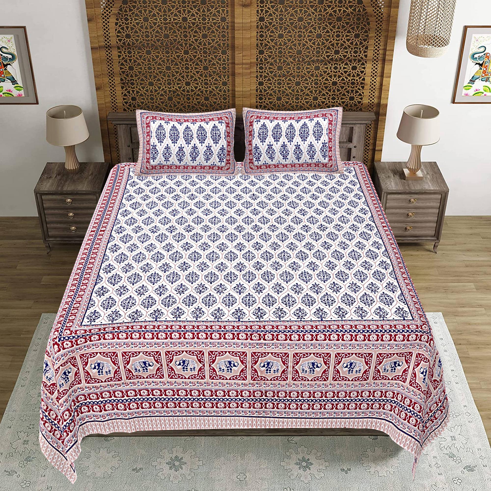 Rudra Bazaar Maroon 210 TC Cotton Double King Bedsheet With 2 Pillow Covers - Distacart