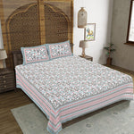Thumbnail for Rudra Bazaar Grey 210 TC Cotton Double King Bedsheet With 2 Pillow Covers