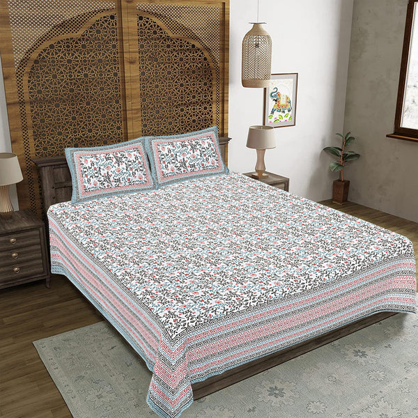 Rudra Bazaar Grey 210 TC Cotton Double King Bedsheet With 2 Pillow Covers
