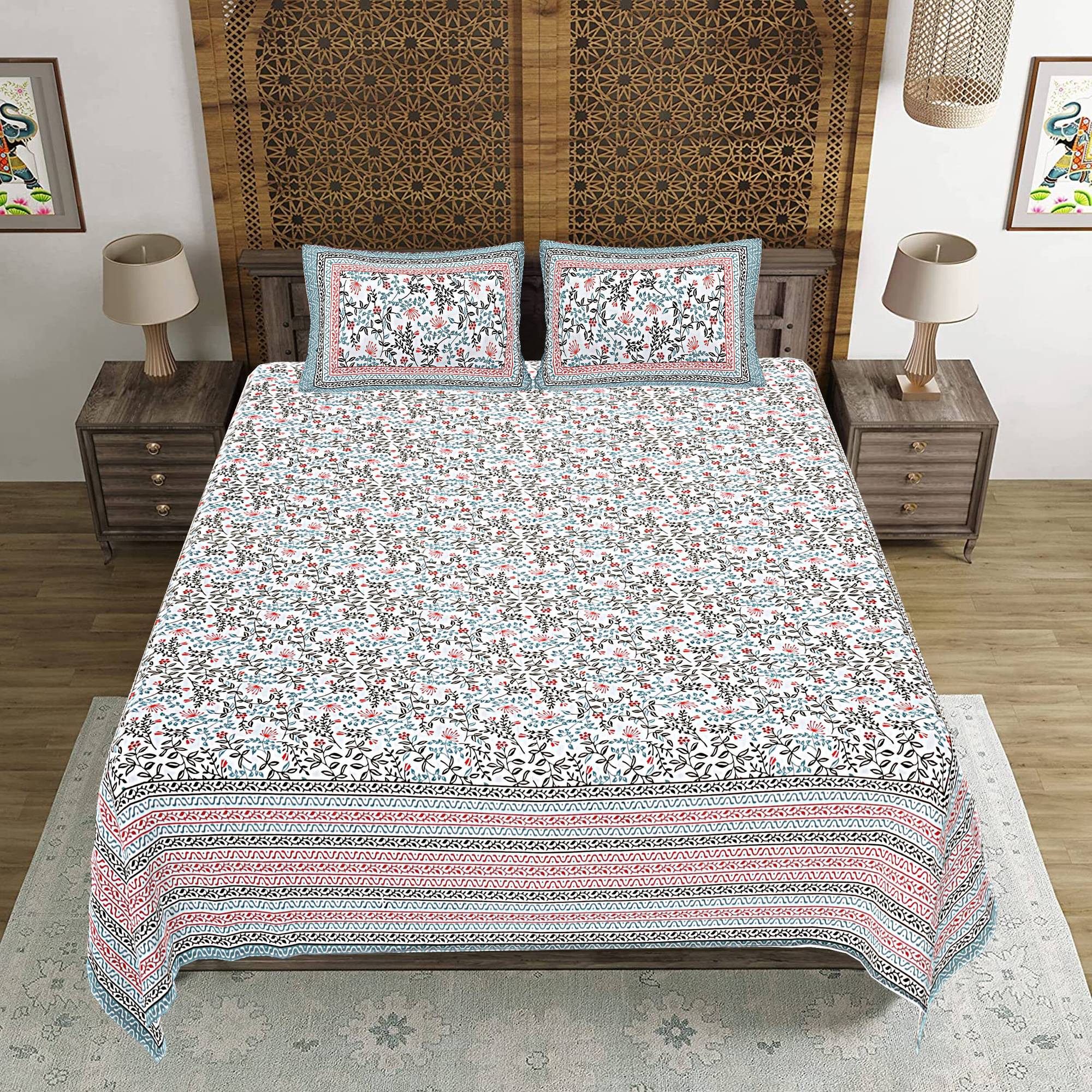 Rudra Bazaar Grey 210 TC Cotton Double King Bedsheet With 2 Pillow Covers - Distacart