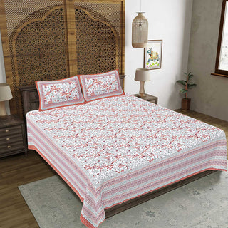Rudra Bazaar Orange 210 TC Cotton Double King Bedsheet With 2 Pillow Covers