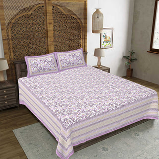 Rudra Bazaar Purple 210 TC Cotton Double King Bedsheet With 2 Pillow Covers - Distacart