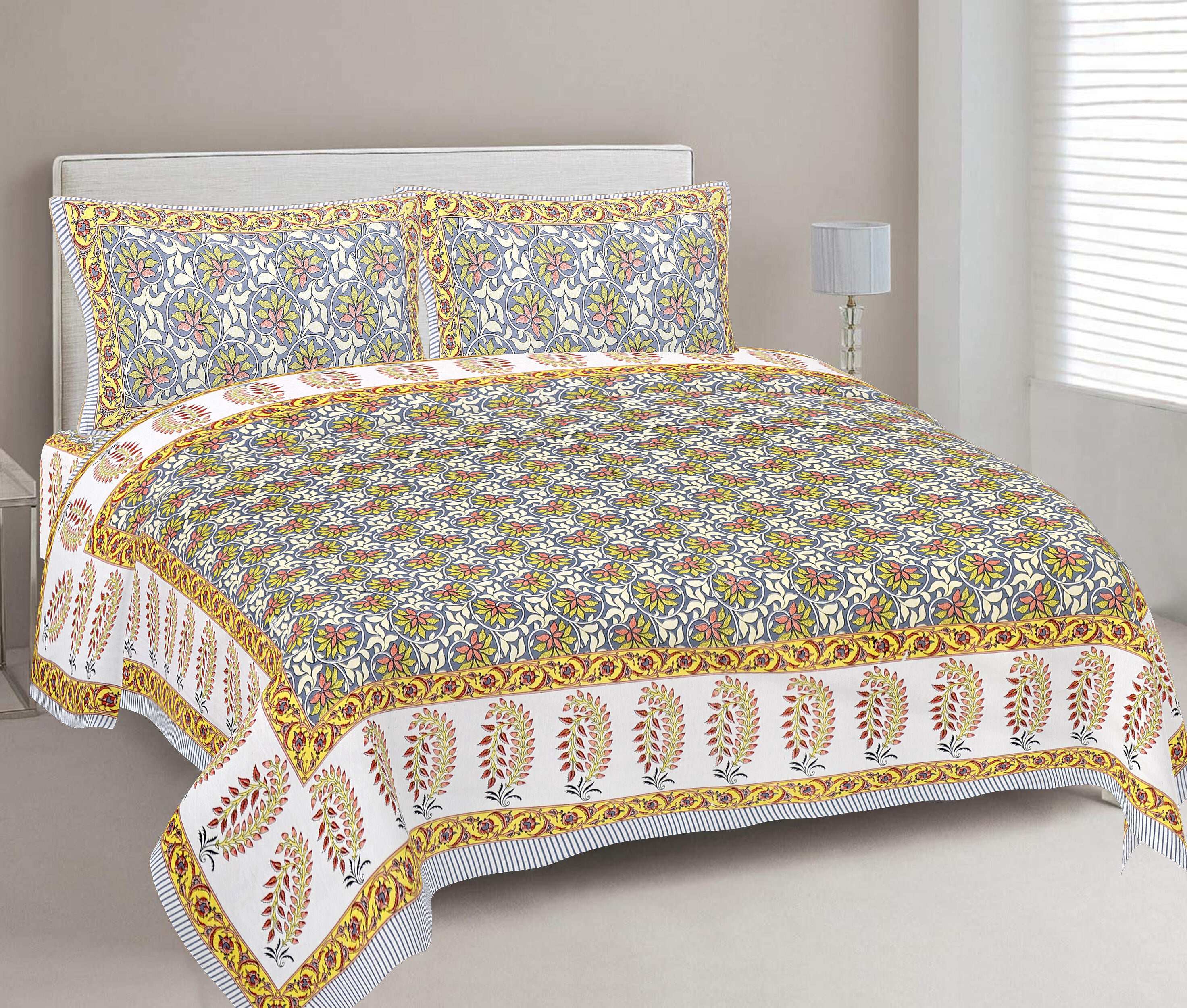 Rudra Bazaar Multi 210 TC Cotton Double King Bedsheet With 2 Pillow Covers - Distacart