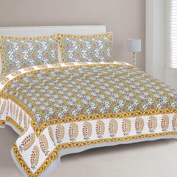 Rudra Bazaar Multi 210 TC Cotton Double King Bedsheet With 2 Pillow Covers - Distacart
