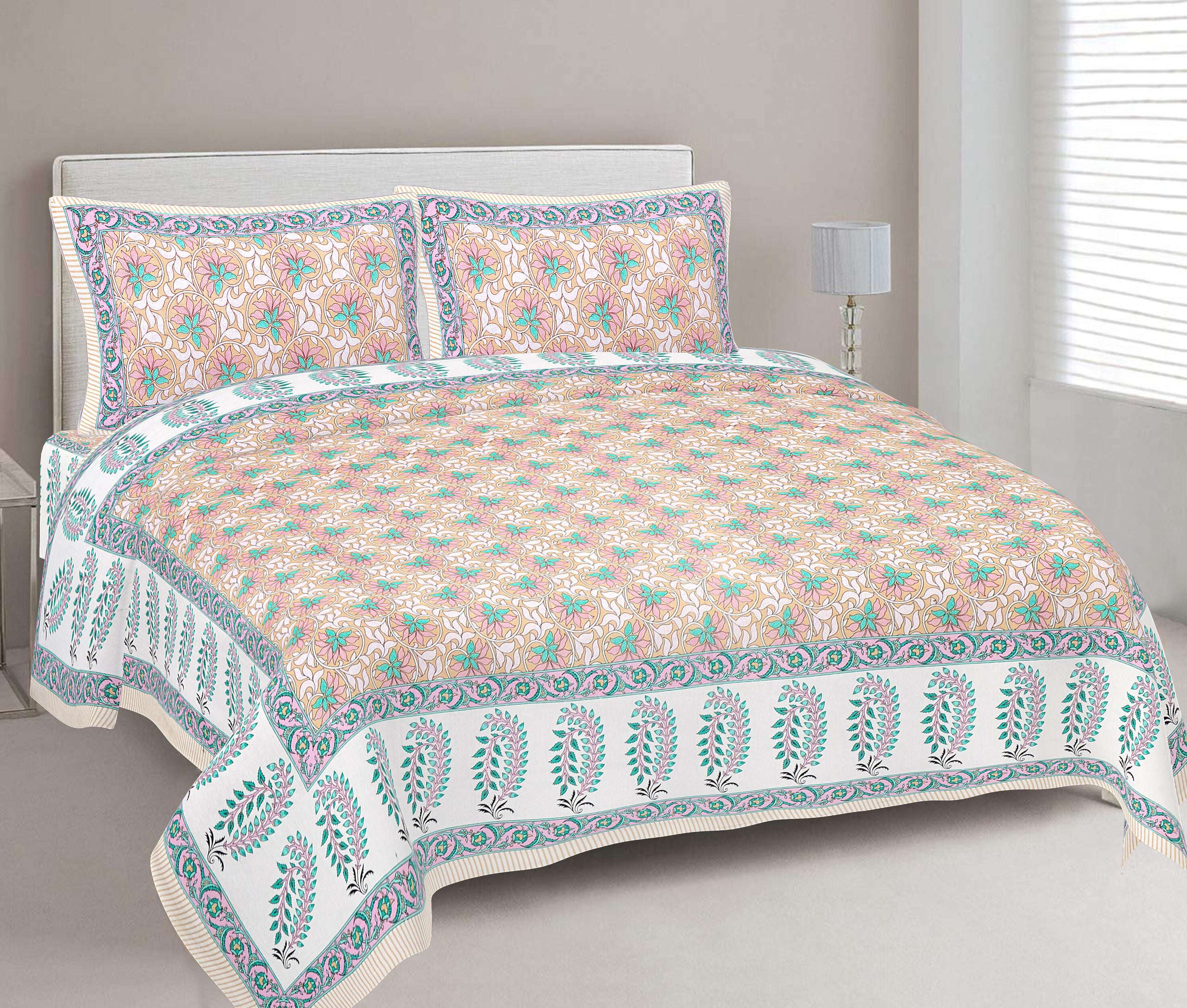 Rudra Bazaar Multi 210 TC Cotton Double King Bedsheet With 2 Pillow Covers - Distacart